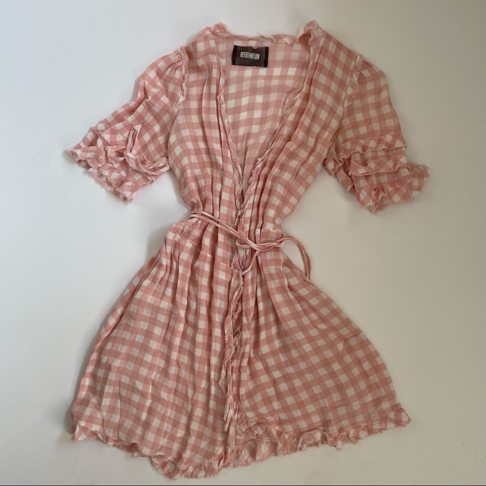 Reformation pink gingham sundress wrap dress